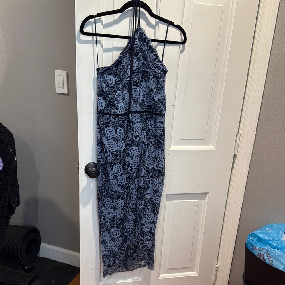Vici Blue and White One Shoulder Sheath Dress